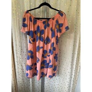 LexBreezy Hawaii Smocked Off-The-Shoulder Plumeria Flutter Sleeves Dress S